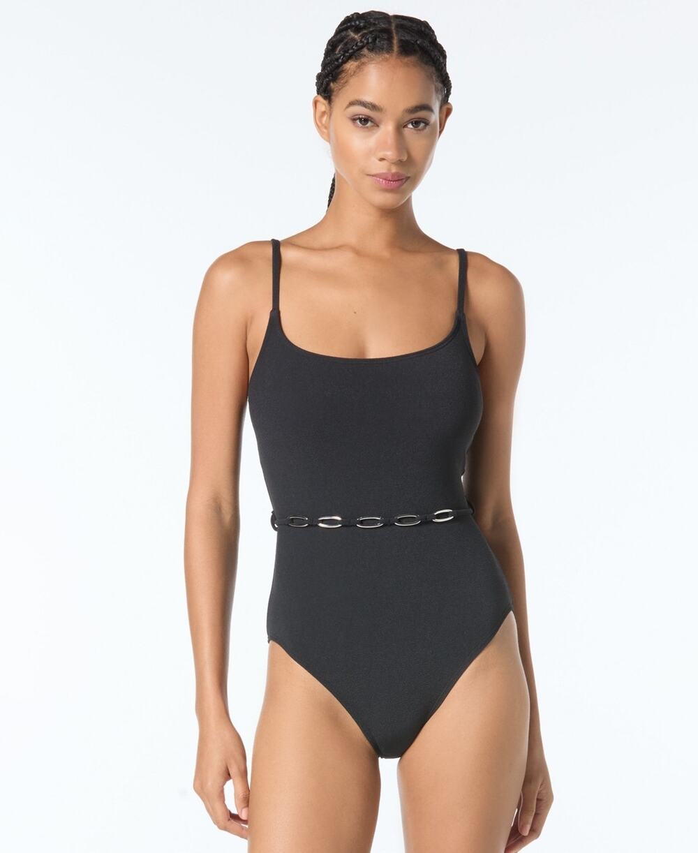 MICHAEL Michael Kors Women's Chain Belt Textured One-Piece Swimsuit Size 10 3309